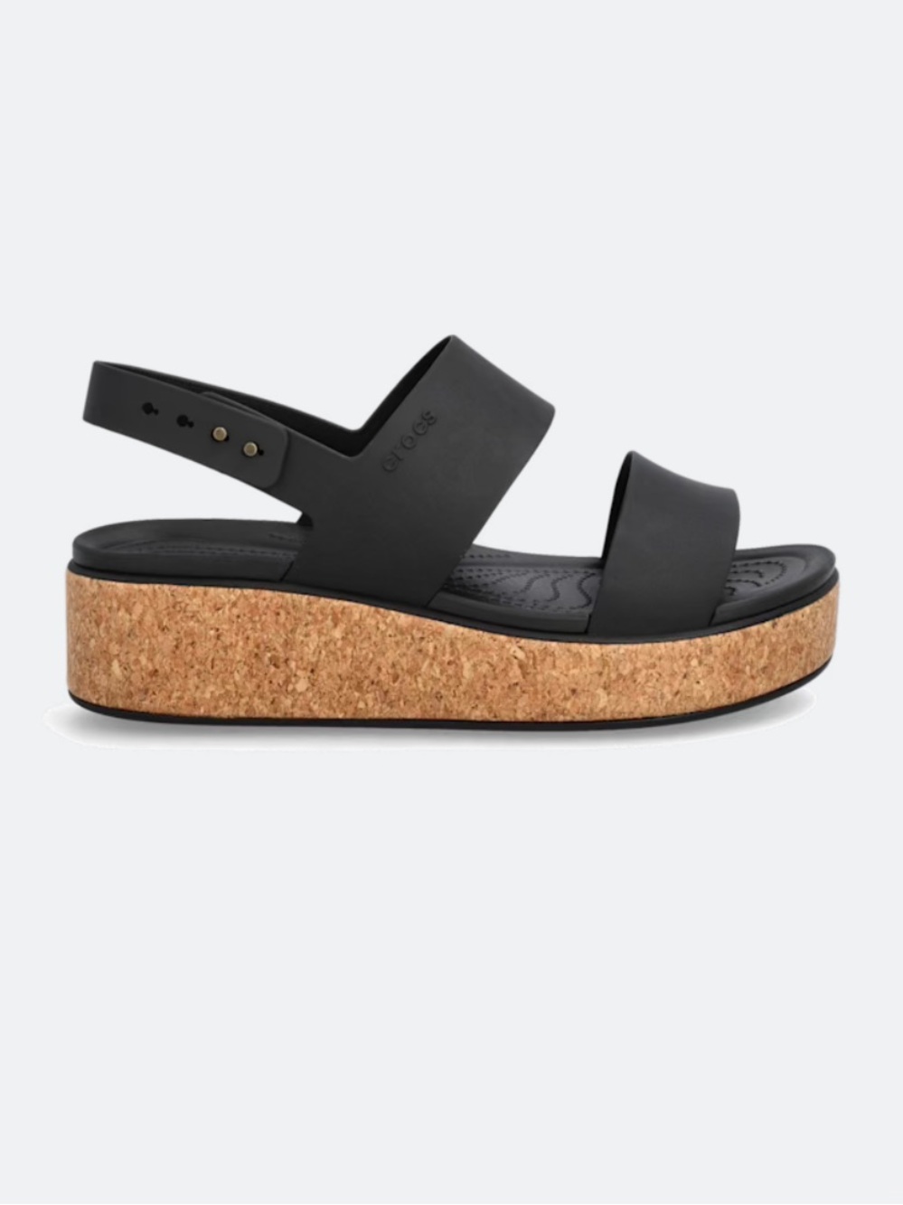 NWOT Crocs Brooklyn Cork Low Wedge Sandal Black 7 - Picture 2 of 4